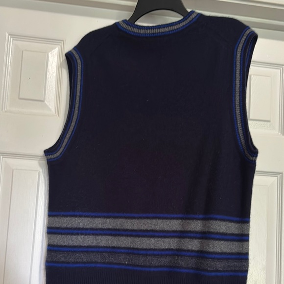 Coach Blue and Gray V-Neck Sweater with Stripe Detail - Picture 3 of 4